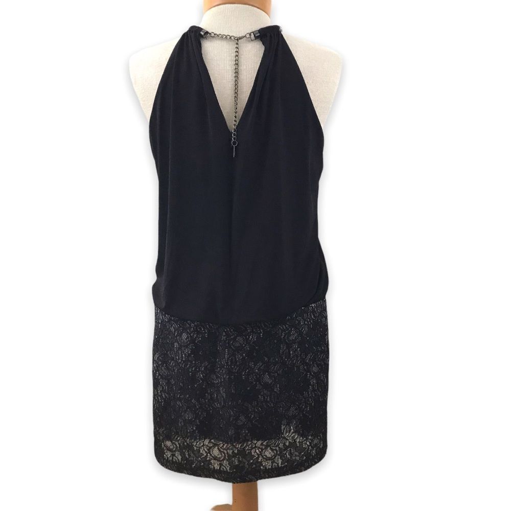 Jessica Simpson Women's 4 Halter Blouson Mini Dress Black Lace Sequin Party LBD - Picture 2 of 9